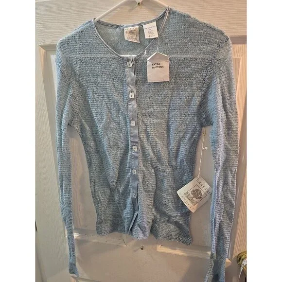 crabtree evelyn NWT Mohair, Wool, Silk Blend Cardigan Sweatee Dusty Blue. Medium - Picture 2 of 15
